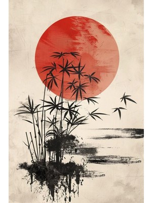 Minimalist Japon Tarzı Bambu Siluet Duvar Sanatı, Kanvas Üzerine Baskı, Modern Zen Dekoratif Tab