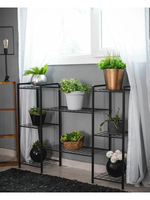 Dekoratif Metal Ayaklı 8 Tel Raflı Saksılık Katlı Saksı Standı Çiçeklik Garden