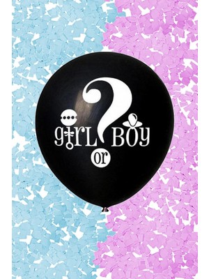 Parti Dolabı Büyük Girl Or Boy Siyah Cinsiyet Belirleme Partisi Balonu Konfeti Hediyeli