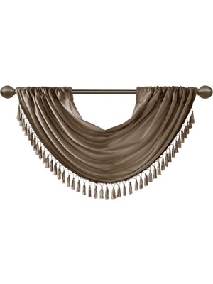 Süslü Çubuk Cepli Farbala - Pencere Için Ipek Farbala - Salon Için - 38X46 - Bronz