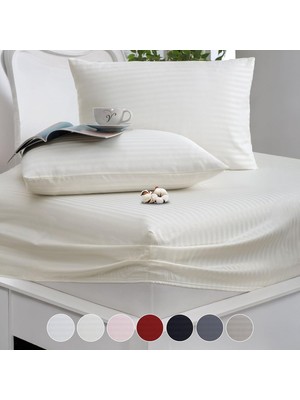 Vionel HOME%100 Pamuk, Çizgili Saten Lastikli Çarşaf Seti / 82 Tel Sık Dokuma / Tek Kişilik / �