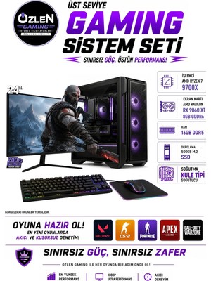 Özlen X50 RYZEN 7 9700X RX 9060 XT 8GB 16GB DDR5 RAM 500GB M.2 SSD 24'' Full HD 200Hz Oyuncu Bilgisayarı