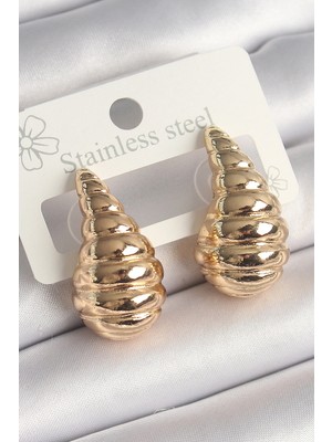 Uslucan Alışveriş Pirinç Gold Renk Işlemeli Damla Model Kadın Küpe 5886