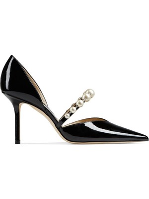 Jimmy Choo Siyah Beyaz Deri Topuklu Ayakkabı