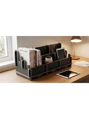 Praktura Cosi Çok Amaçlı Masaüstü Kitaplık Organizer 2 Katlı 6 Bölmeli Doğal Ahşap Kitap Düzenleyici Raf Montessori Kitaplık