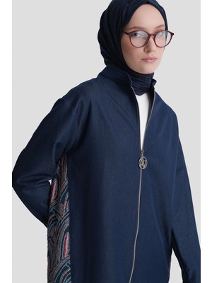 Armine Desenli Denim Ceketli Takım Lacivert
