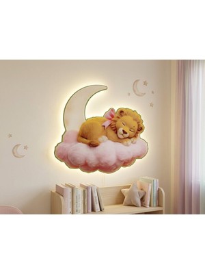 Bb Lumina Dokunmatik Pembe Yavru Aslan Figürlü Şarjlı Bebek Odası LED Gece Lambası (30X35 Cm)