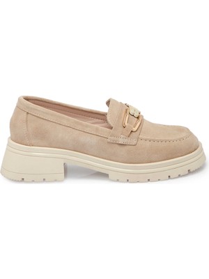 Tergan Bej Hakiki Süet Deri Kadın Loafer - K25S1AY68166-B79
