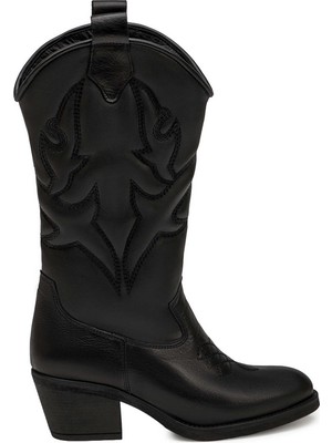 Tergan Siyah Hakiki Deri Kadın Çizme - K25K1CM68314-A23