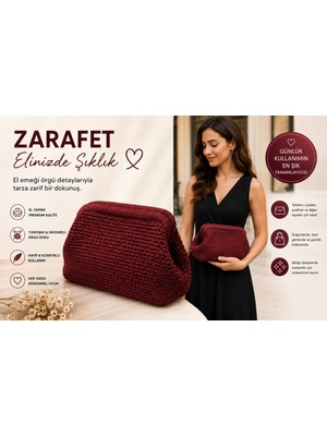 Holistic Kadın Örgü El Çantası Clutch Portföy Abiye Çanta El Yapımı Şık Günlük ve Davet Çantası Kızıl Kahve