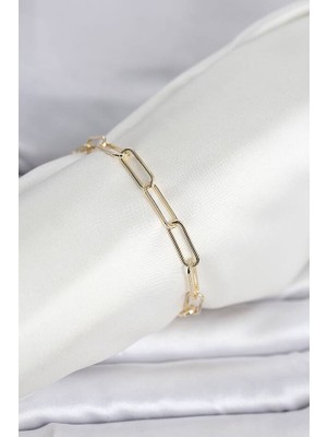 Evimdeyokyok cm 14K Gold Renk Kalın Ataç Zincir Model Kadın Bileklik TJ-BB8296