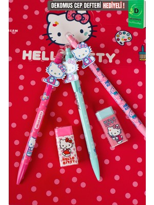 YENİ SEZON LİSANSLI HELLO KITTY 2D FİGÜRLÜ VERSATİL UÇLU KALEM 0.7 MM VE SİLGİ SETİ