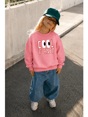 Monila Unisex Çocuk 3 Iplik Kumaş Slogan Baskılı Pamuklu Sweatshirt
