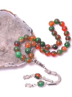Taş Sandığı Yeşil Alacalı Jade Taşı Tesbih - 8 mm
