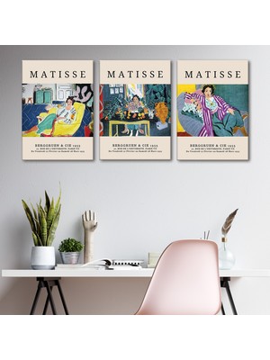 Tilki Dünyası Henri Matisse 3'lü Kanvas Tablo Seti - Sanat Galerisi Desenli Portre ve Iç Mekan Duvar Tablosu Seti