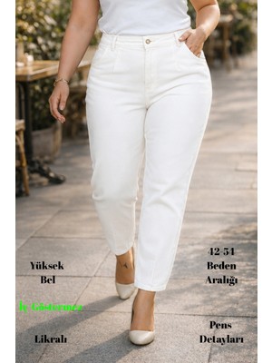 Cedy Denim Mom Fit Jean Büyük Beden Yüksek Bel Carrot Kesim Dar Paça Pileli Esnek Kot Pantolon C600
