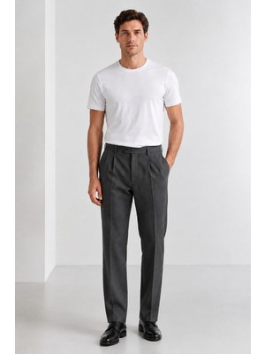 Bihan Store Erkek Slim Fit Yün Karışımlı Zeta Gabardin Kumaş Pileli Pantolon 004-ANTRASIT