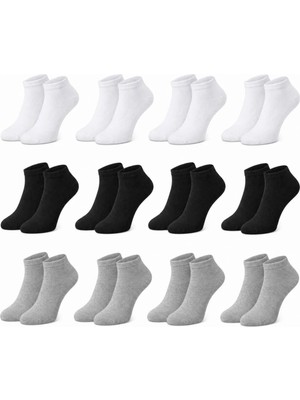 Fantezia Wak Erkek Bambu Patik Çorap 12’li Paket, Siyah Beyaz Gri, Nefes Alan Nem Emici Yumuşak Günlük Spor Bilek Çorabı