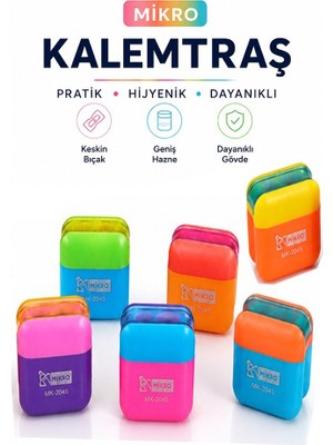 Artlantis Kalemtraş 6 Adet Mikro MK-2045 Hazneli Çift Bıçaklı Kalem Açacağı Plastik Kalemtıraş Kalem Traş Okul Sınıf