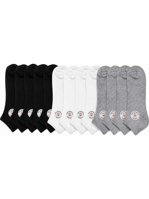 Fantezia Wak Unisex Dikişsiz Kısa Konç 12’li Patik Çorap, %85 Pamuklu Geri Dönüştürülmüş Iplik, Parfümlü, Siyah Beyaz Gri, Yumuşak Nefes Alan Günlük Spor Çorabı