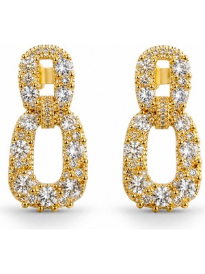 Serelya Zirkon Taşlı Gold Renk Pirinç Vintage Kadın Küpe