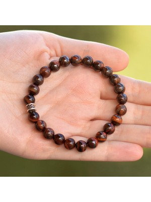 Taş Sandığı Kırmızı Kaplan Gözü Taşı Bileklik - 8 mm