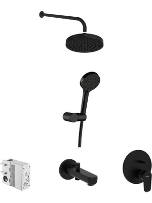 VitrA Artema A4933736 Ankastre Duş Sistemi Seti (Tepe Duşu + El Duşu + Banyo Bataryası), Mat Siyah
