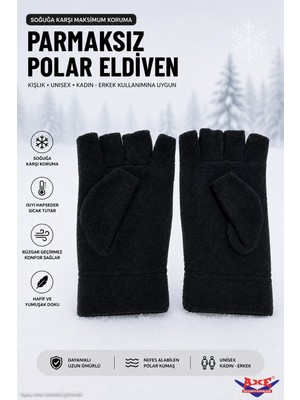Axe Sportswear Unisex Kışlık Siyah Parmaksız Polar Eldiven Bileği Lastiksiz Manşetli Termal Sıcak Tutan Yumuşak Dokulu Kesik Yarım Parmak Eldiven