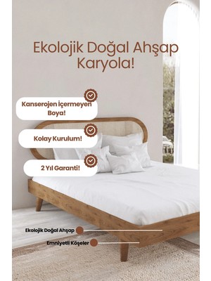 Renazzo Mobilya Padova Model Hazeran Başlıklı Masif Ahşap Karyola Kolay Kurulum Fırınlanmış Ithal Sibirya Çamı 90X190 Yatak Uyumlu
