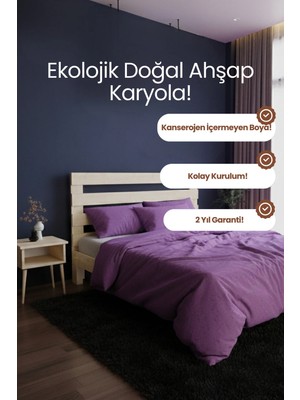 Renazzo Mobilya Urban New Model Masif Ahşap Karyola Kolay Kurulum Fırınlanmış Ithal Sibirya Çamı 90X190 Yatak Uyumlu