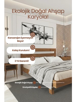 Renazzo Mobilya Natura New Model Masif Ahşap Karyola Kolay Kurulum Fırınlanmış Ithal Sibirya Çamı 90X190 Yatak Uyumlu