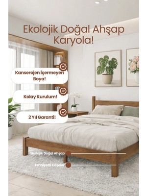 Renazzo Mobilya Mi̇rage Model Masif Ahşap Karyola Kolay Kurulum Fırınlanmış Ithal Sibirya Çamı 90X190 Yatak Uyumlu