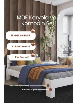 Renazzo Mobilya Letto Tek Kişilik Mdf Karyola ve 2 Komodinli Set