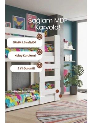 Renazzo Mobilya Agonya Modern Mdf Iki Katlı Ranza- 1. Sınıf Mdf Kompakt Tasarım Sağlam Merdivenli Iki Katlı Karyola