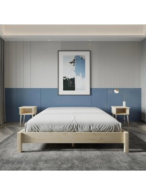 Renazzo Mobilya Loft Model Masif Ahşap Karyola ve 2 Adet Komodin Kolay Kurulum Fırınlanmış Ithal Sibirya Çamı 90X190 Yatak Uyumlu 2 Adet Komodin