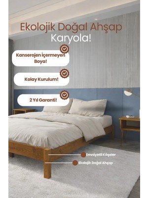 Renazzo Mobilya Loft Model Masif Ahşap Karyola Kolay Kurulum Fırınlanmış Ithal Sibirya Çamı 90X190 Yatak Uyumlu