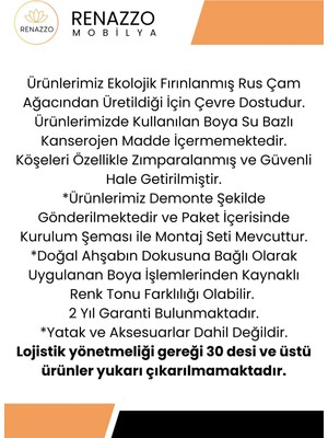 Renazzo Mobilya Lotus x Model Masif Ahşap Karyola ve 2 Adet Komodin Kolay Kurulum Fırınlanmış Ithal Sibirya Çamı 90X190 Yatak Uyumlu 2 Adet Komodin