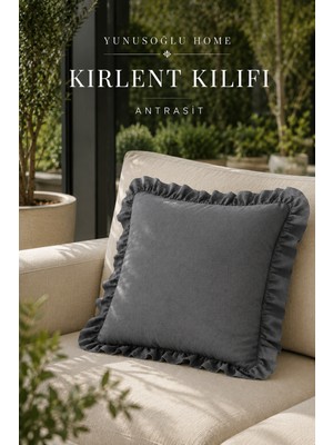 YUNUSOĞLU HOME 1 Adet Antrasit Fırfırlı Dekoratif Kırlent Kılıfı %100 Pamuk 45X45 cm