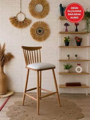 Silla Yıldız Bar Sandalyesi Teddy Krem Kumaş Naturel Ahşap Ada Sandalye