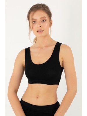 Miorre Seamless Dikişsiz Büstiyer Siyah Kolsuz U Yaka Günlük Stil S-M Kalıp