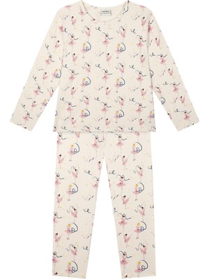 Antebies Sürdürülebilir Bambu Kumaştan Üretilmiş, Bale Masalı Desenli, Uzun Kollu Tişört, Bel Lastikli Taytlı Kız Çocuk Pijama Takımı