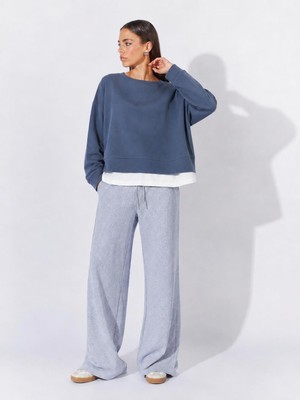 Tena Kadın Füme Bisiklet Yaka Kol Etek Ucu Süprem Detaylı Modal Sweatshirt