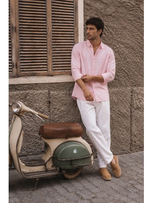 Respire Erkek Minimal Baskılı Oversize Dokulu Gömlek Pembe