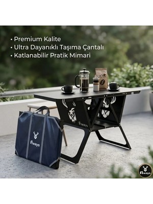 Fiways AXIS Katlanır Metal Kamp Masası - Ultra Dayanıklı Taşıma Çantalı Balkon Bahçe Karavan Masası