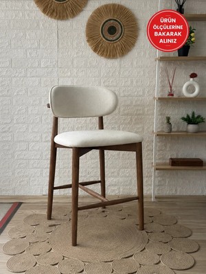Silla Polo Bar Sandalyesi Teddy Krem Kumaş Ceviz Ahşap Ada Sandalye