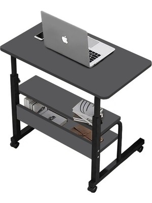 servetavcı Yükseklik Ayarlı Çift Raflı Laptop Sehpası ve Çalışma Masası - Antrasit (Tekerli) 70 40
