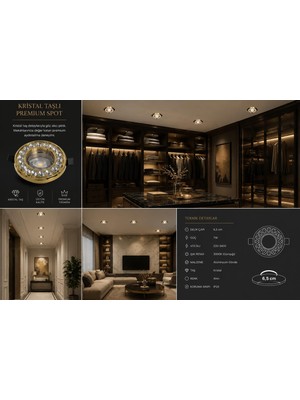 Ack Gold Taşlı Spot + 7W Ampül +GU10 Duy
