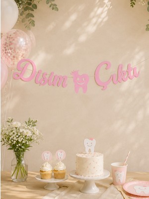 Diş Buğdayı Dişim Çıktı Yazılı Kaligrafi Banner Pembe