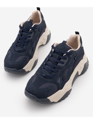 Marjin Kadın Sneaker Kalın Taban Bağcıklı Spor Ayakkabı Pizen Lacivert
