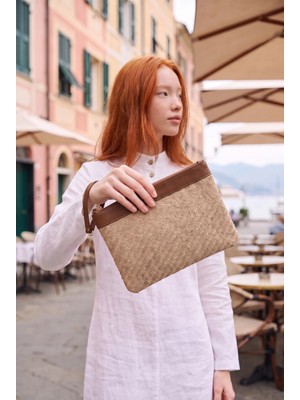 Glondy Jolie Hasır Kadın Portföy & Clutch El Çantası Taba
